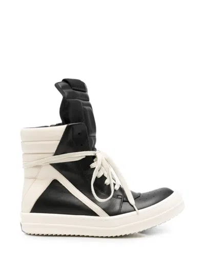 Rick Owens Geobasket Leather Sneakers In Black