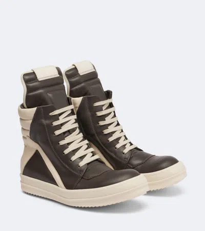 Rick Owens Geobasket Leather Sneakers In Brown