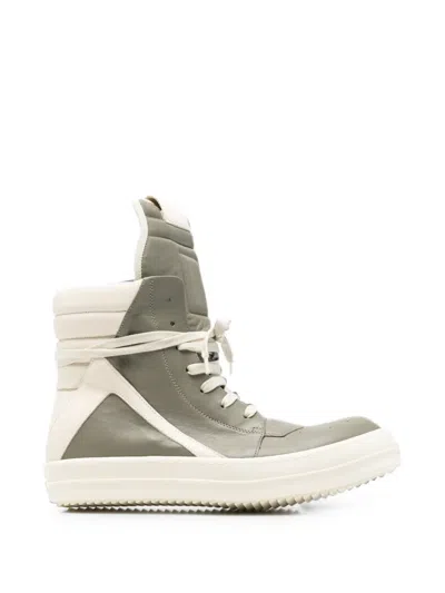 Rick Owens Geobasket Leather Sneakers In Green