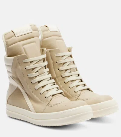 Rick Owens Geobasket Leather Sneakers In Neutral