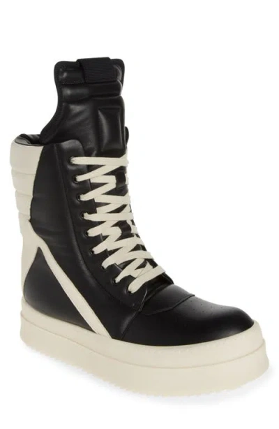 Rick Owens Mega Geobasket Leather Trainers In Black