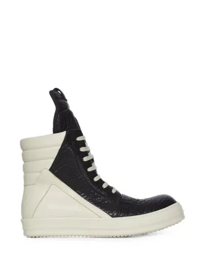 Rick Owens Geobasket Panelled Leather Sneakers In Black