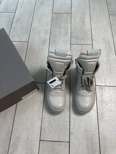 Pre-owned Rick Owens Geobasket – Pearl Grey Leather Shoes In Gray