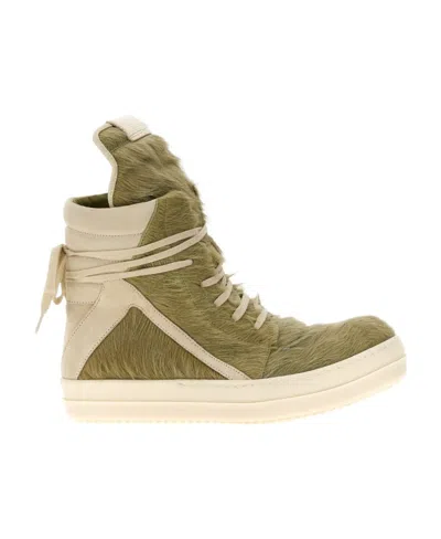 Rick Owens Geobasket Shearling Leather Sneakers In Green