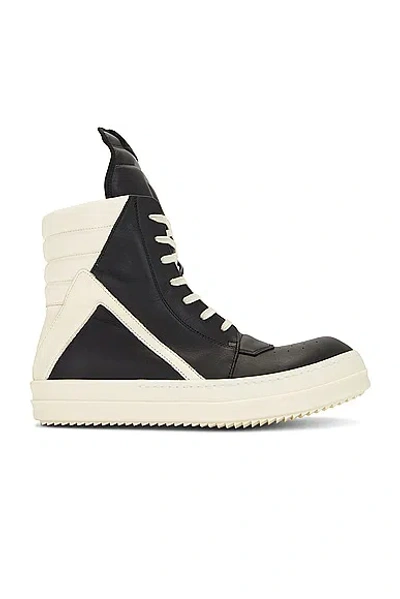 Rick Owens Men Geobasket Leather Sneakers In Black