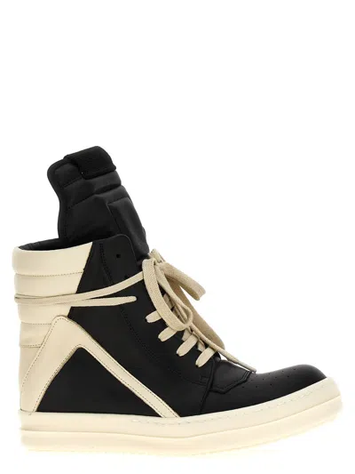 Rick Owens Geobasket Two-tone Leather High-top Sneakers In White/black