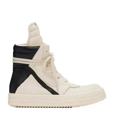 Rick Owens Geobasket Straps High-top Casual Trainers In 1191 Milk Black