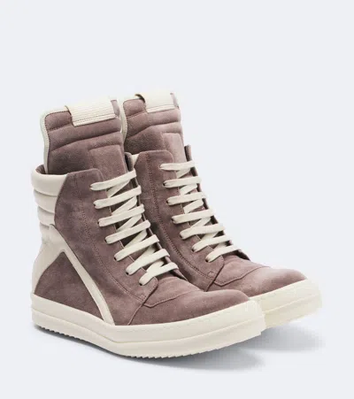 Rick Owens Lace-up Low-top Sneakers With Signature Platform Sole In Purple