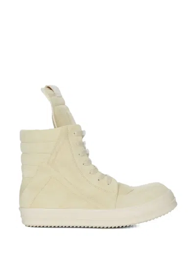 Rick Owens Geobasket Zip Leather Sneakers In Neutral