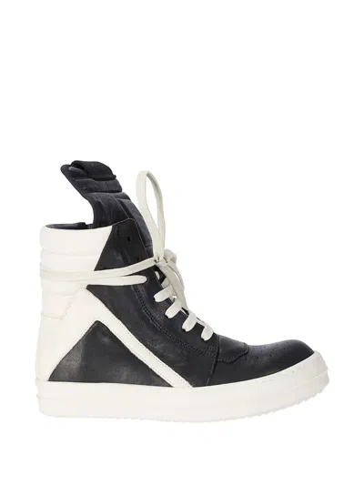 Rick Owens Creep Geo-basket Black High-top Sneakers With Contrasting Details In Leather Woman