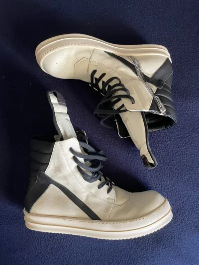 Pre-owned Rick Owens Geobaskets White Black Leather Ss16 Cyclops 2016 Shoes