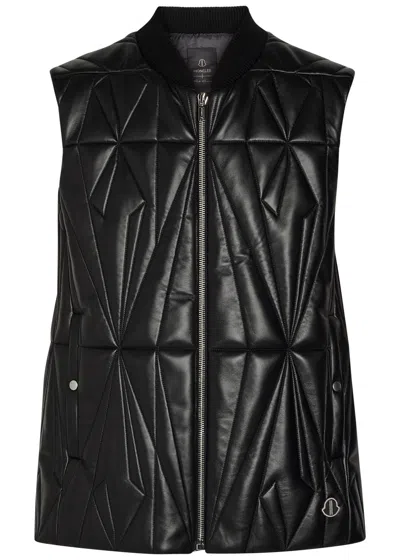 Rick Owens Geocamo Padded Leather Flight Vest In Black