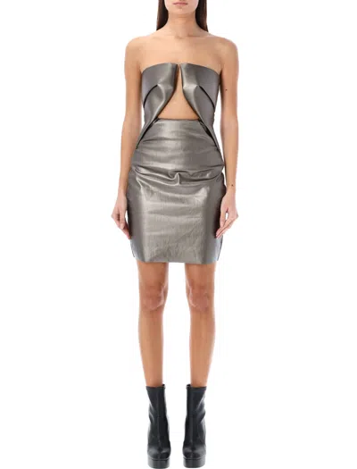 Rick Owens Geometric Cutout Gunmetal Mini Dress For Women In Gray