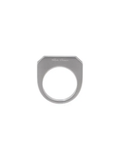 Rick Owens Geometric Signet Ring In Silver