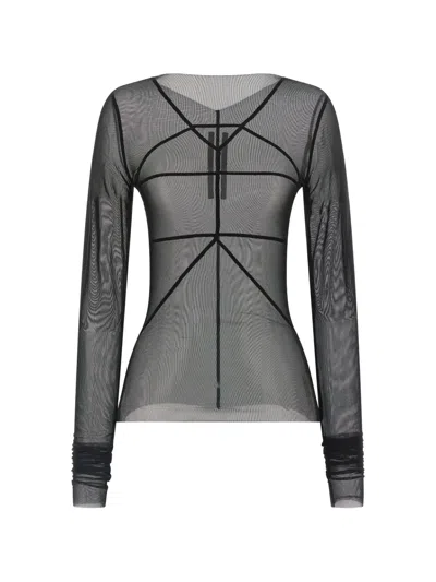 Rick Owens Geometric-stitching Asymmetric-neck Sweater In Black