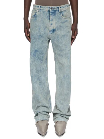 Rick Owens Geth 5-pocket Button-closure Jeans In 100% Cotton In Blu
