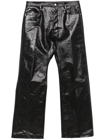Rick Owens Geth Coated Denim Wide-leg Jeans In Black