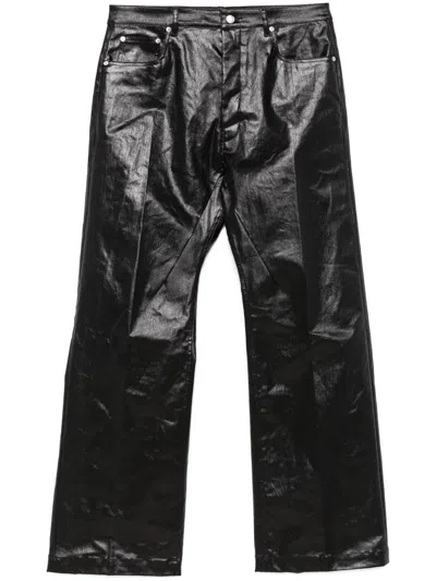 Rick Owens Geth Coated Denim Wide-leg Jeans In Black