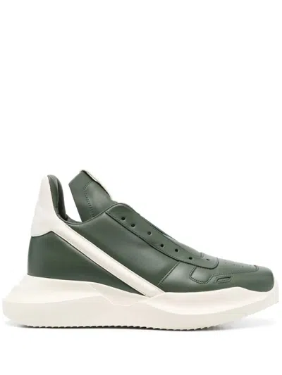 Rick Owens Geth Runner Leather Sneakers In Green