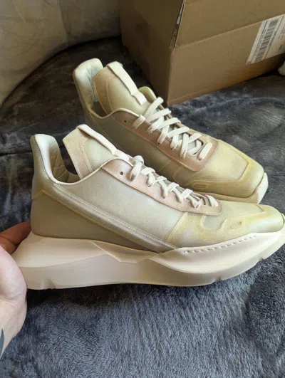 Pre-owned Rick Owens Geth Runners Translucent Apparition Leather 44 Shoes In Green
