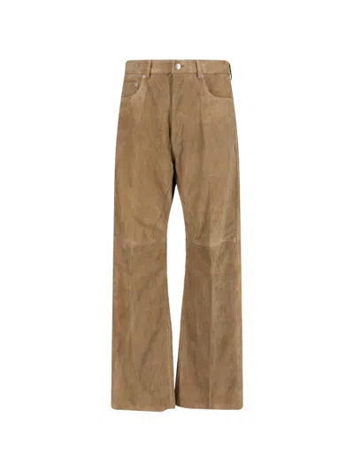Rick Owens Geth Panelled Wide-leg Suede Trousers In Brown