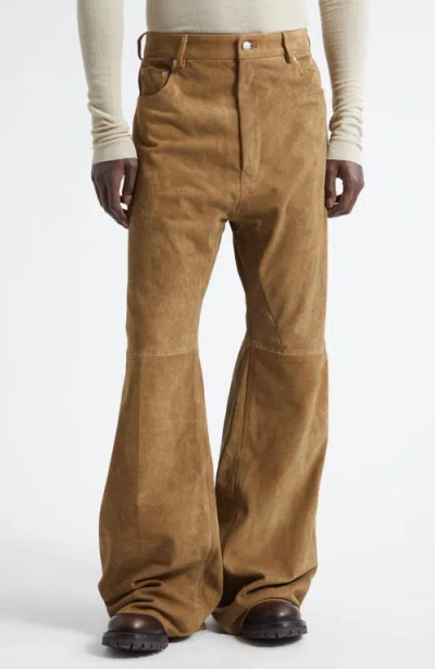 Rick Owens Geth Suede Wide Leg Pants In Brown