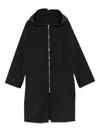 Rick Owens Men Black Coat With Fixed Hood And Rear Single Vent In Wool Man In Black