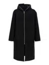 Rick Owens Men Black Coat With Fixed Hood And Rear Single Vent In Wool Man In Black