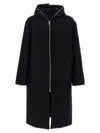 Rick Owens Hooded Mid-length Coat Long Sleeves In Black