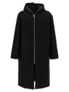 Rick Owens Hooded Mid-length Coat Long Sleeves In Blue