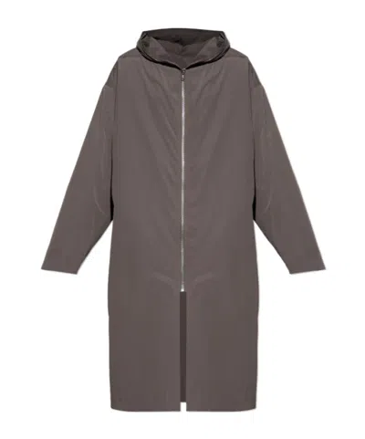 Rick Owens Hooded Trench Coat In Gray