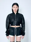 Rick Owens Girdered Bomber Sropped Jacket In Black