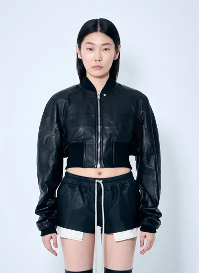 Rick Owens Girdered Bomber Sropped Jacket In Black