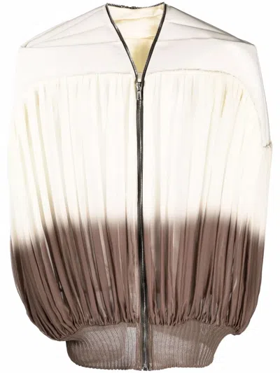 Rick Owens Girdered Bubble Pleated Jacket In Neutrals