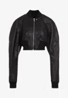 Rick Owens Girdered Bomber Sropped Jacket In Black