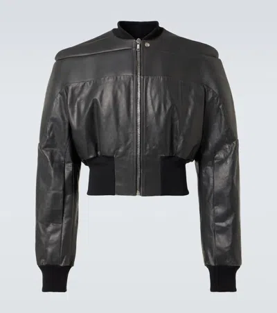 Rick Owens Girdered Cropped Leather Jacket In Brown