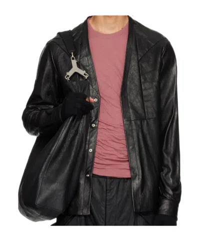 Rick Owens Black Porterville Girdered Larry Leather Jacket In 09 Black