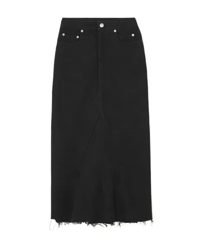 Rick Owens Godet Denim Midi Skirt In Black