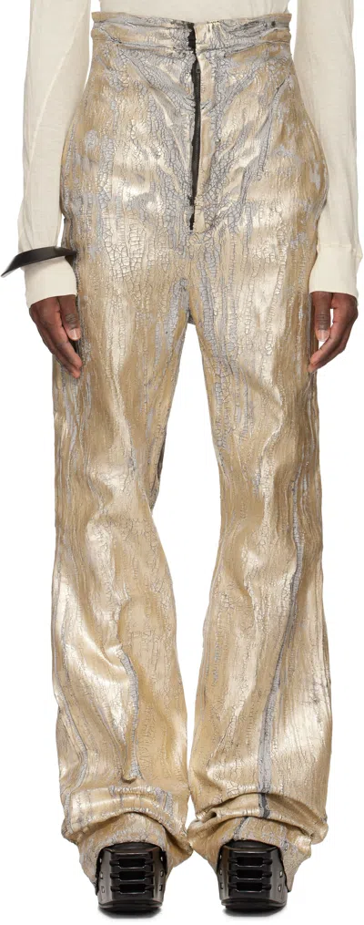 Rick Owens Gold Hollywood Bolan Megacrust Jeans In 02 Gold
