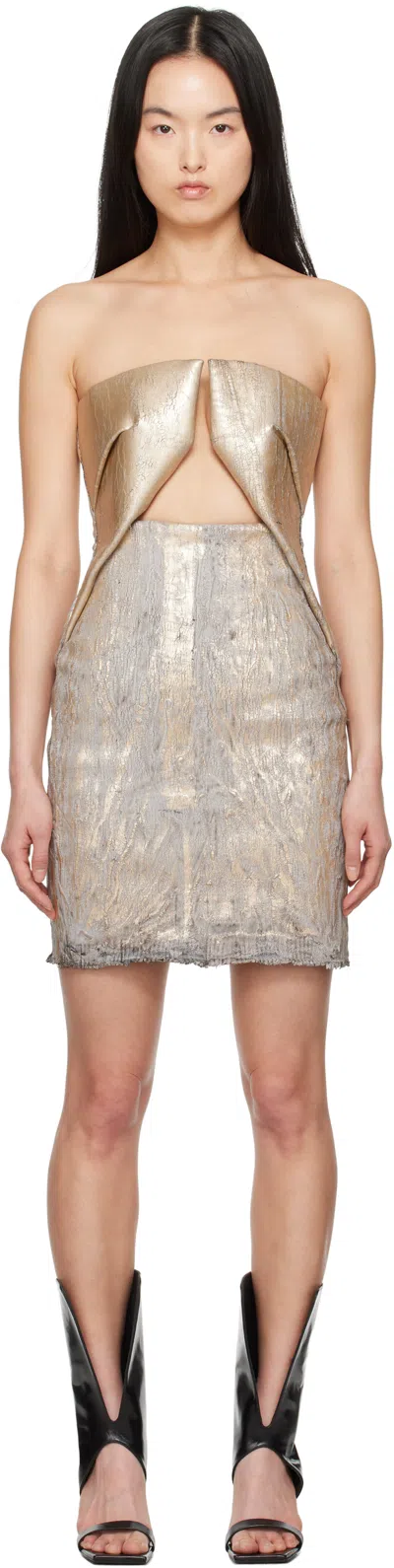 Rick Owens Gold Hollywood Prong Minidress In 02 Gold