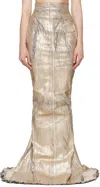 Rick Owens Gold Megacrust Stretch Denim Lido Maxi Skirt In Neutral