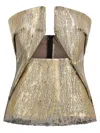 Rick Owens Coated Denim Top With Front Cut-out Neckline In Golden