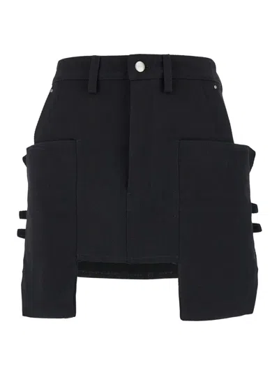 RICK OWENS 'STEFAN' BLACK MINI-SKIRT WITH PATCH POCKETS IN WOOL WOMAN
