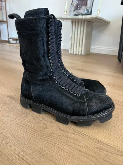 Pre-owned Rick Owens Grail Fw13 Plinth Ponyhair Boots In Black
