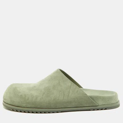 Pre-owned Rick Owens Granola Size 42 Green Suede Flat Mules