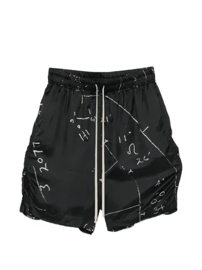 Rick Owens Graphic-print Drawstring Shorts In Black