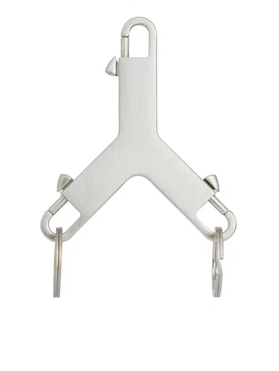Rick Owens Gray 3-sided Keychain With Engraved Logo In Silver