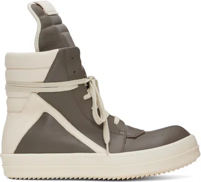 Rick Owens Grey & Off-white Hollywood Geobasket Trainers In Brown