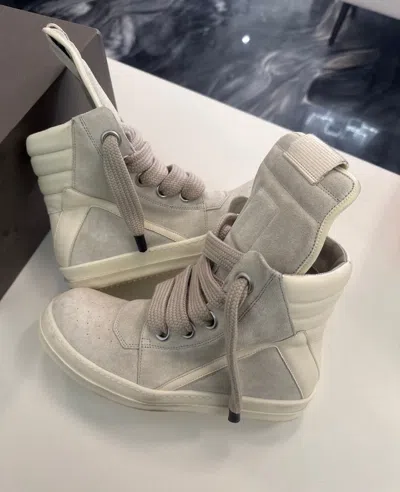 Pre-owned Rick Owens Gray & Off-white Hollywood Jumbolace Geobasket Shoes