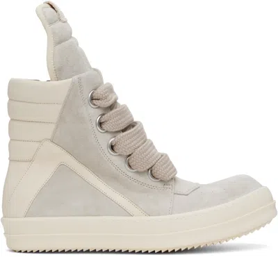 Rick Owens Gray & Off-white Hollywood Jumbolace Geobasket Sneakers In 4111 Dinge/milk/milk